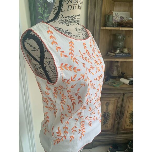 Papillon Womens WHITE ORANGE EMBROIDERED TOP - Picture 2 of 9